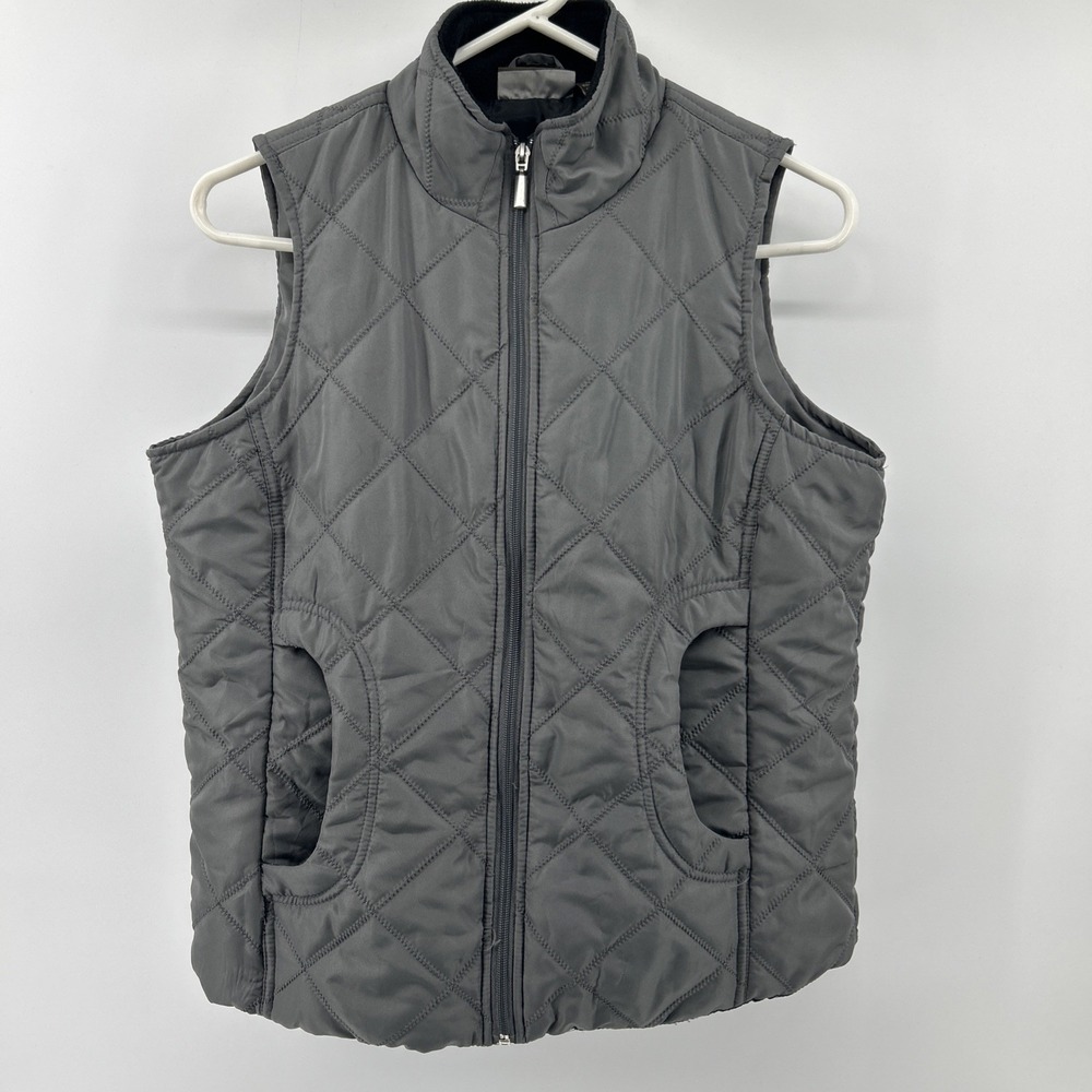 Jane Ashley Lightweight Gray Puffer Vest Women's Small Sleeveless Quilted Casual
